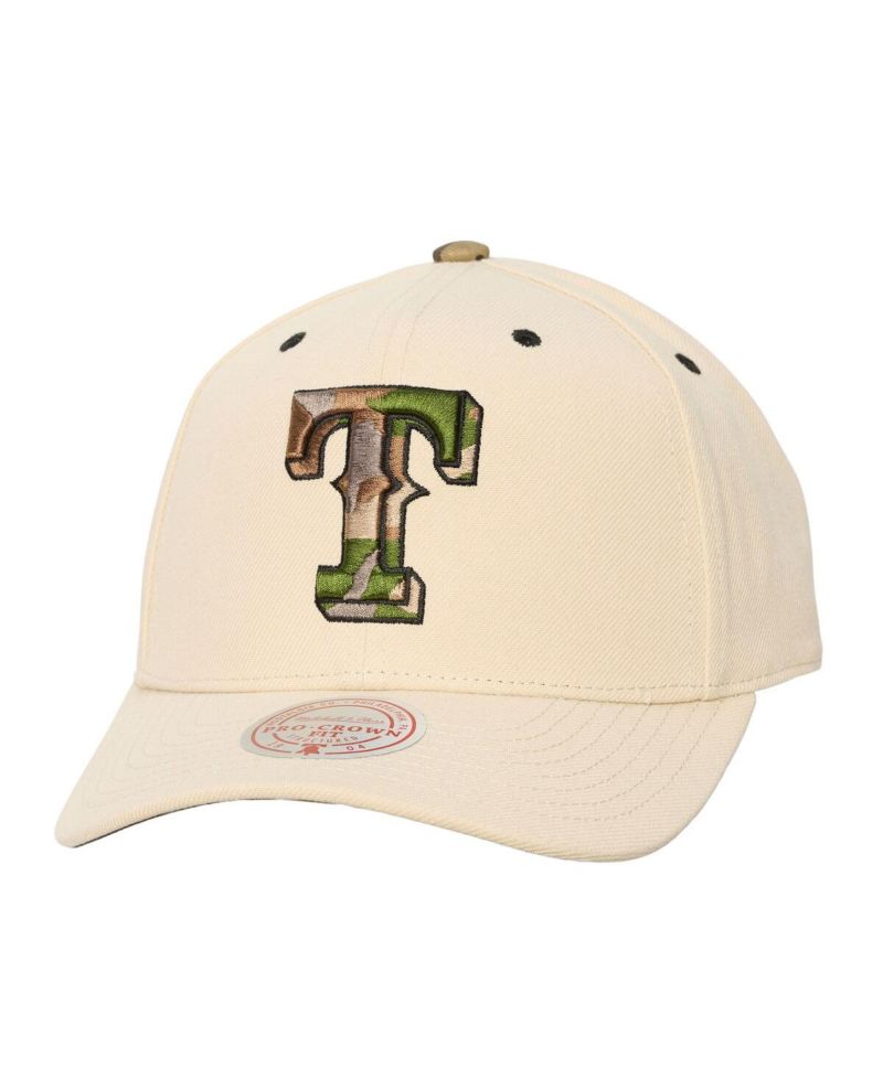 Men's and Women's Cream Texas Rangers Camo Logo Pro Crown Snapback Hat