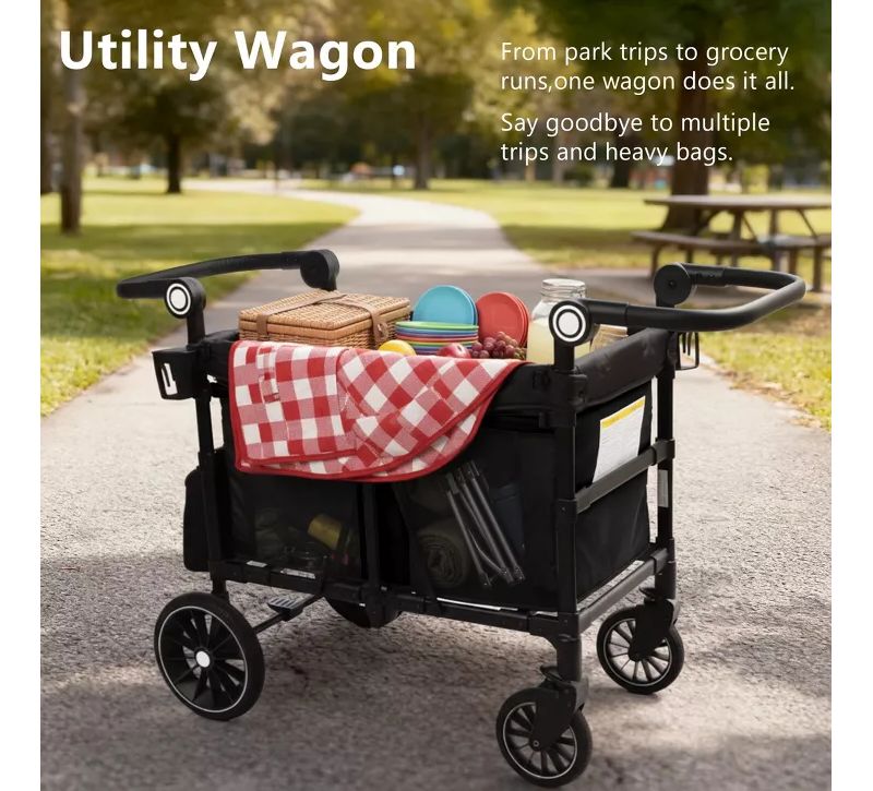 Baby All-Terrain Wagon Stroller for Two with Canopy, Snack Tray and Shock-Absorbing Wheels