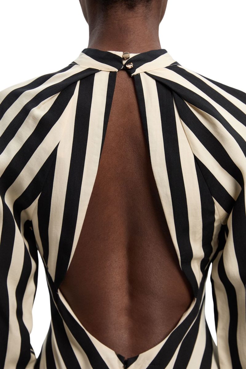 Women's Fluid Stripe Long-Sleeve Asymmetric-Hem Maxi Dress
