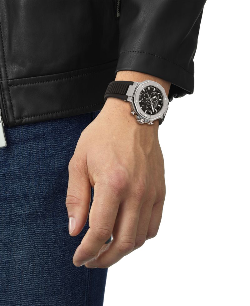 Unisex Black Dial Rubber Strap Watch, 38mm