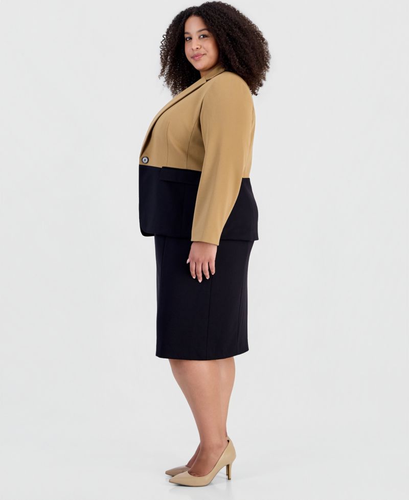 Plus Size Peplum Empire-Waist Seam Colorblock Jacket & Dress, 2-Piece Set