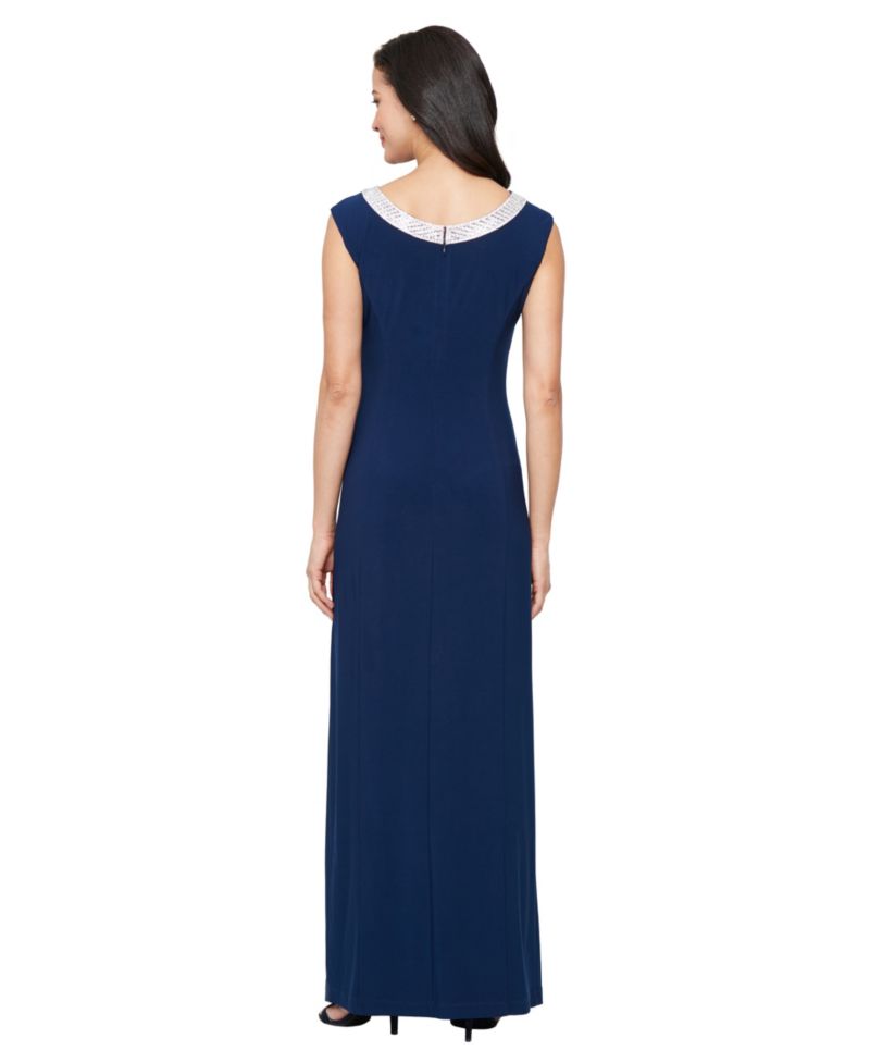 Women's Embellished-Neck Side-Slit Gown