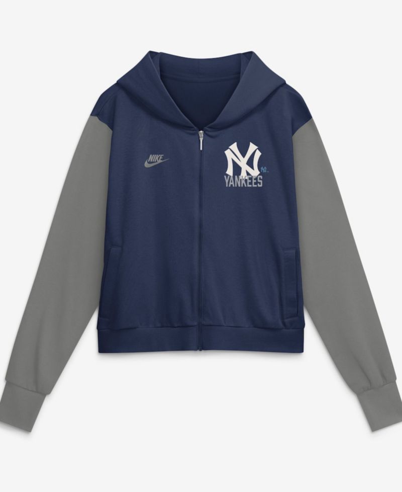 Women's Navy/Gray New York Yankees Cooperstown Collection Cropped Full-Zip Hoodie