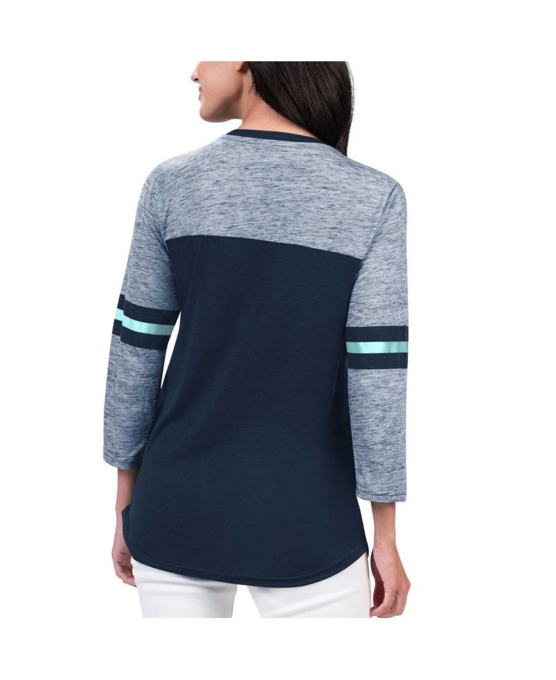 Women's Deep Sea Blue Seattle Kraken Play The Game 3/4-Sleeve T-shirt