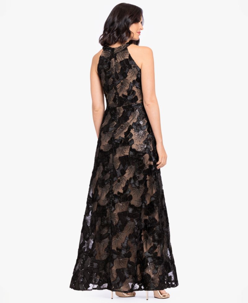 Petite Sequined Soutache Halter Gown