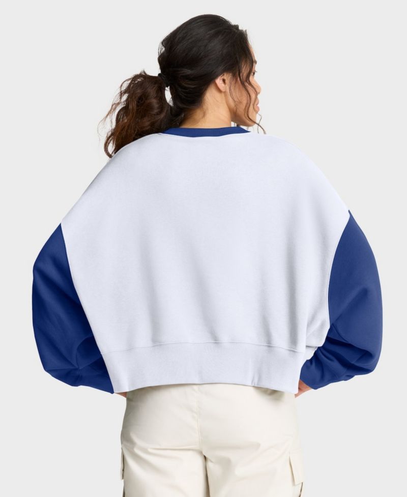 Women's White/Royal Chicago Cubs Oversized High Hip Fleece Sweatshirt