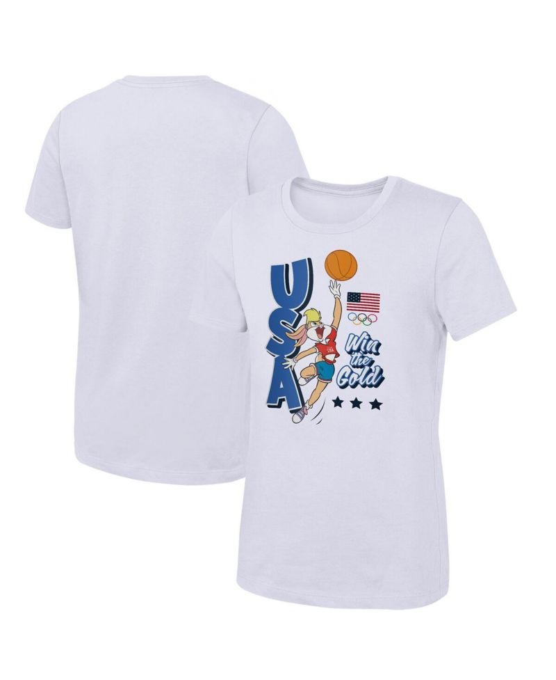 Big Boys and Girls Lola Bunny White Team USA Looney Tunes Basketball T-Shirt