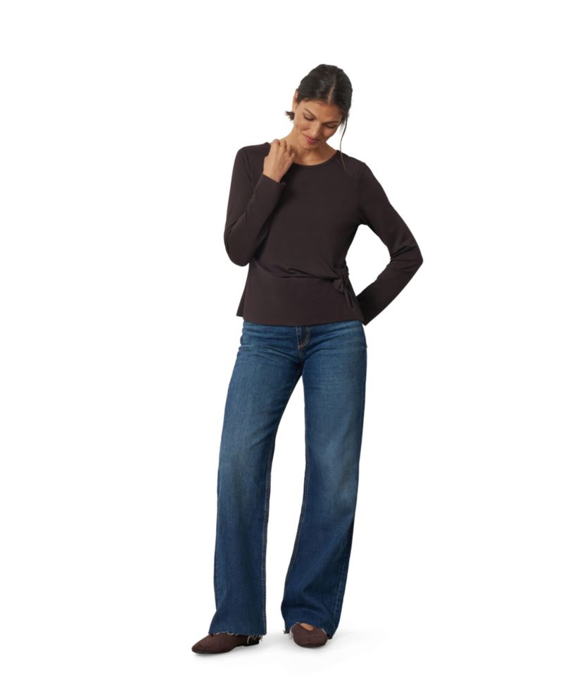 Women's Side-Tie Long-Sleeve Crewneck Knit Top