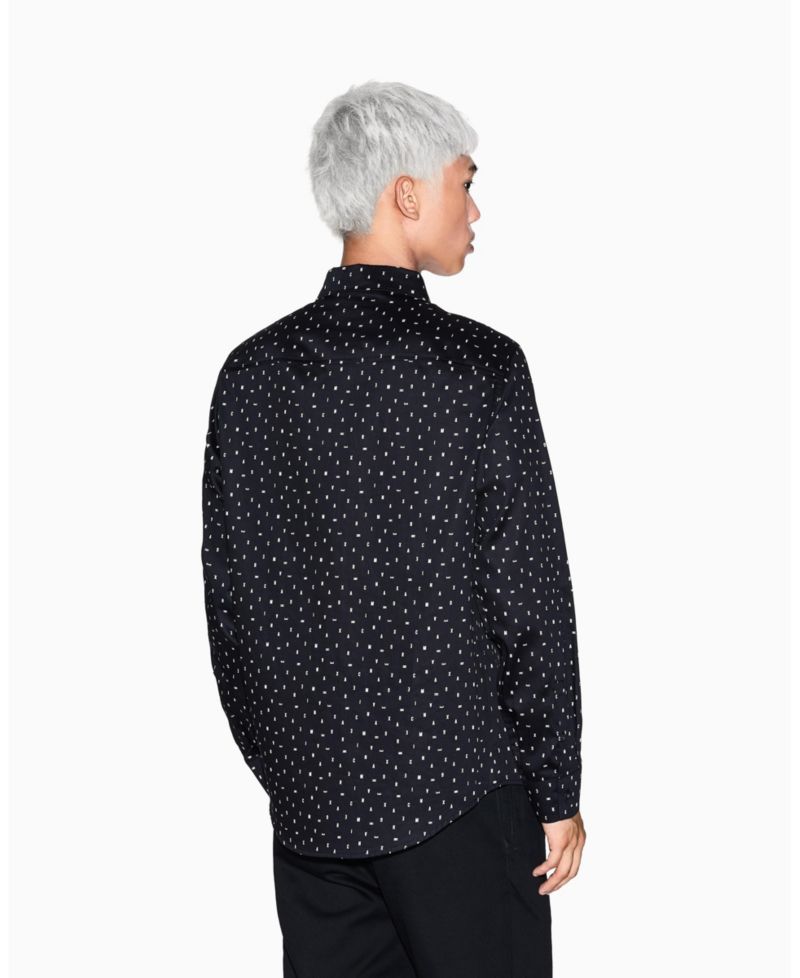 Men's Allover Letter Logo Satin Woven Shirt