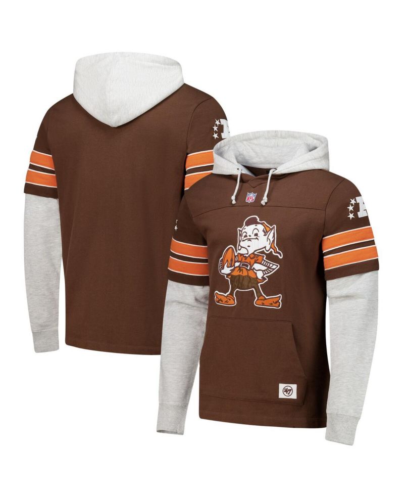 Men's Brown Cleveland Browns Throwback Double Header Blitz Cornerback Pullover Hoodie