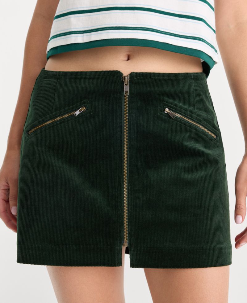 Women's Corduroy A-Line Mini Skirt with Zipper Pockets
