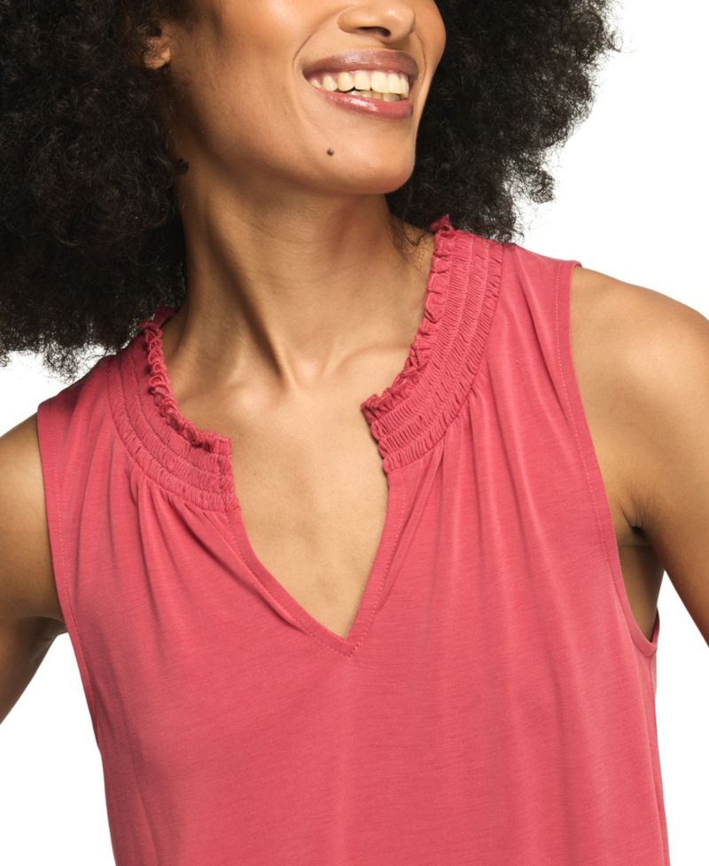 Women's Sandwash Smocked Trim V-Neck Tank Top