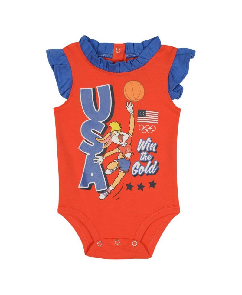 Newborn Baby Boys and Girls Red Team USA Looney Tunes Bodysuit and Bootie Set