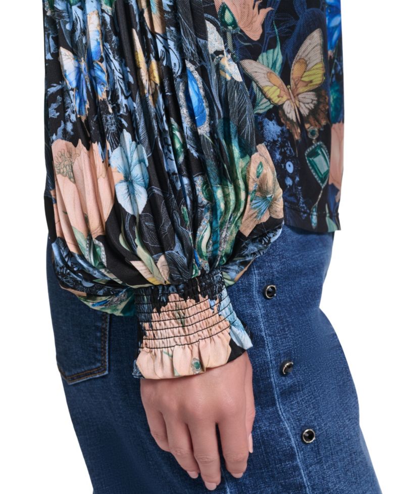 Women's Mixed Media Printed Mesh Top
