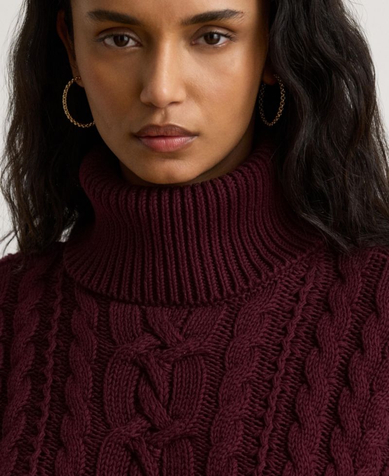 Women's Cable-Knit Cotton Turtleneck Sweater
