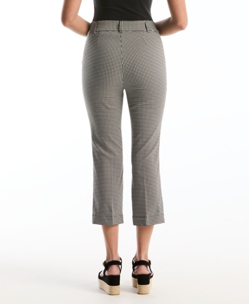 Petite Gingham Print Porkchop Pocket Kick Flare Capri Pants
