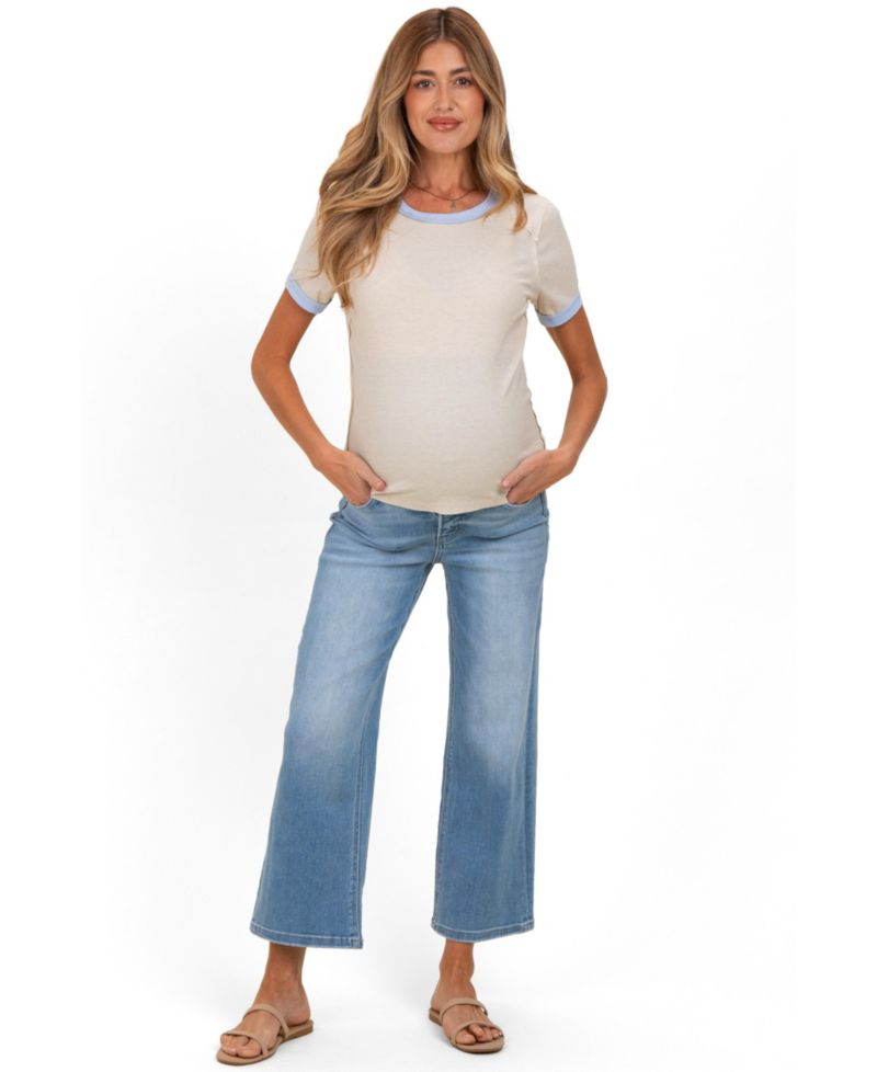 Women's Blue Medium Wash Cropped Wide Leg Jeans