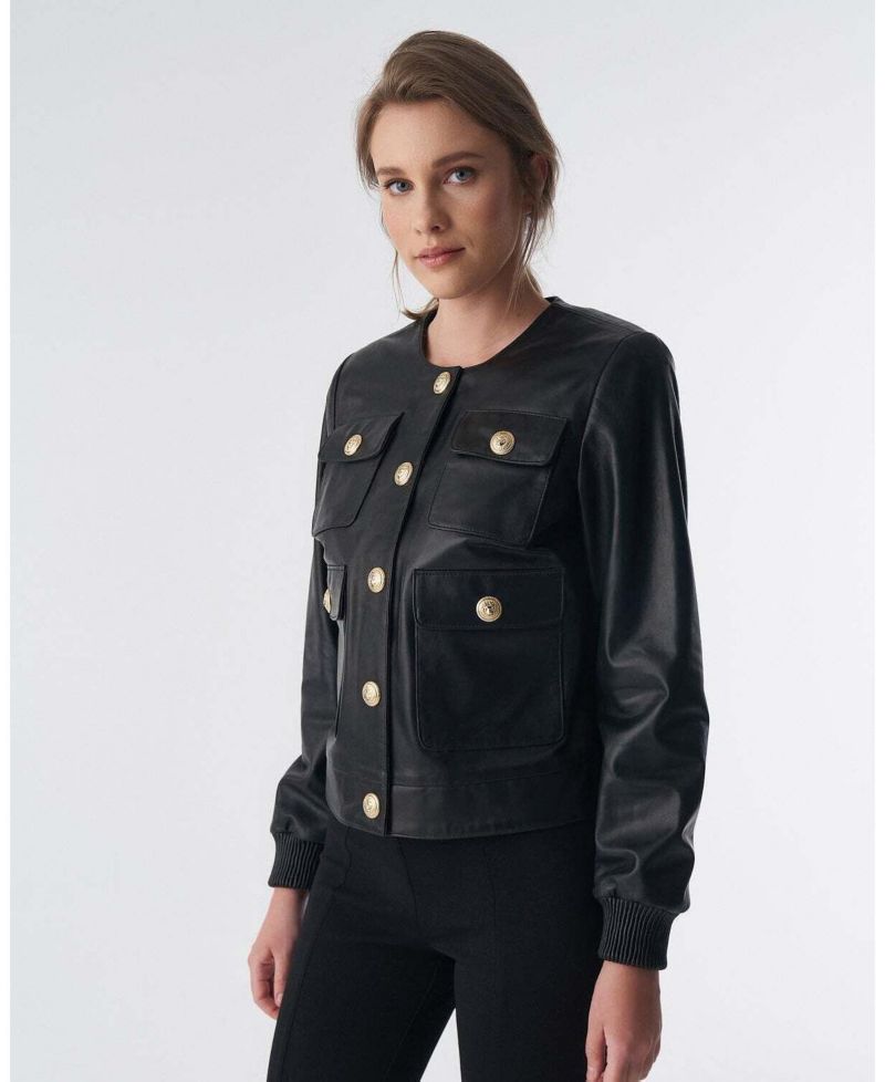 Women's Beatrice Collarless Leather Jacket