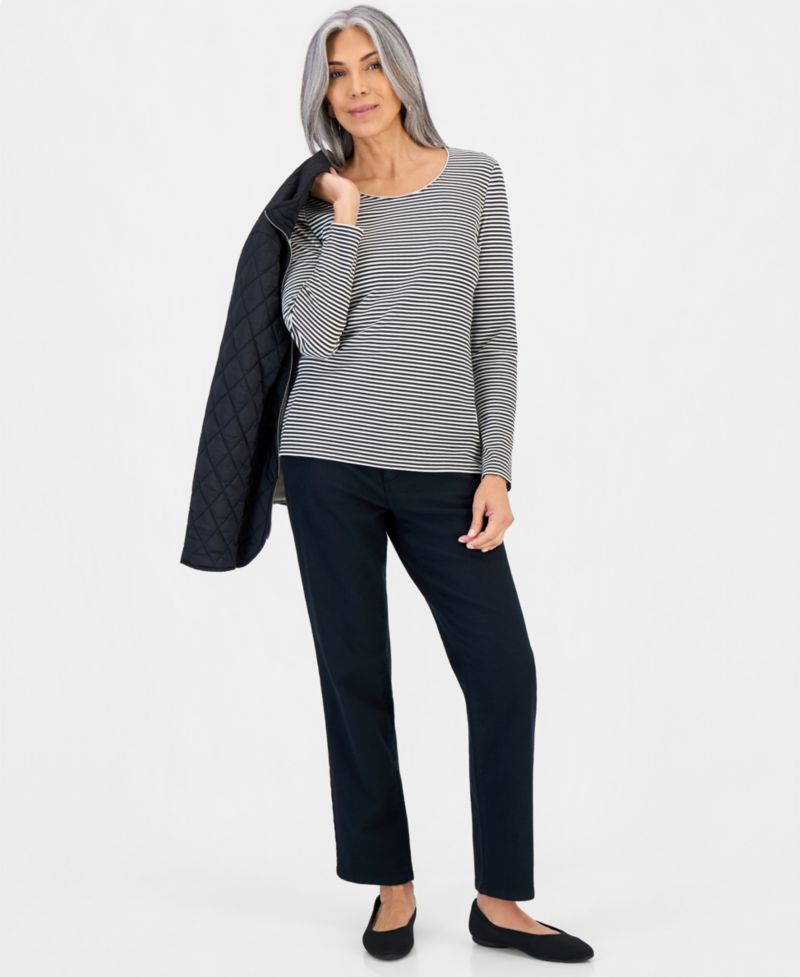Petite Printed Long-Sleeve Scoop-Neck Top