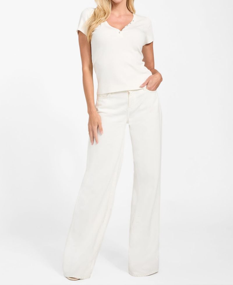 Women's Short Sleeve Kyla Rib Henley V-Neck Top