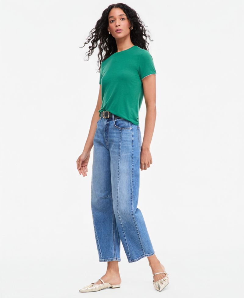 Plus Size Piped Tissue Jersey Layering Crewneck T-Shirt