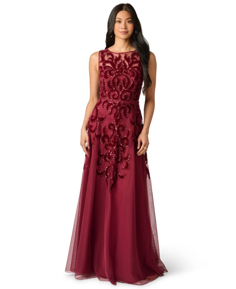 Women's Illusion Bead Mesh Long Beaded Dress