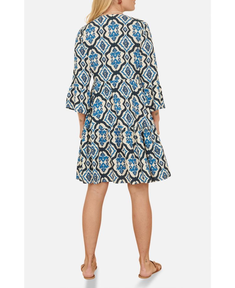 Women's Ikat Print 3/4 Sleeve Tunic Dress