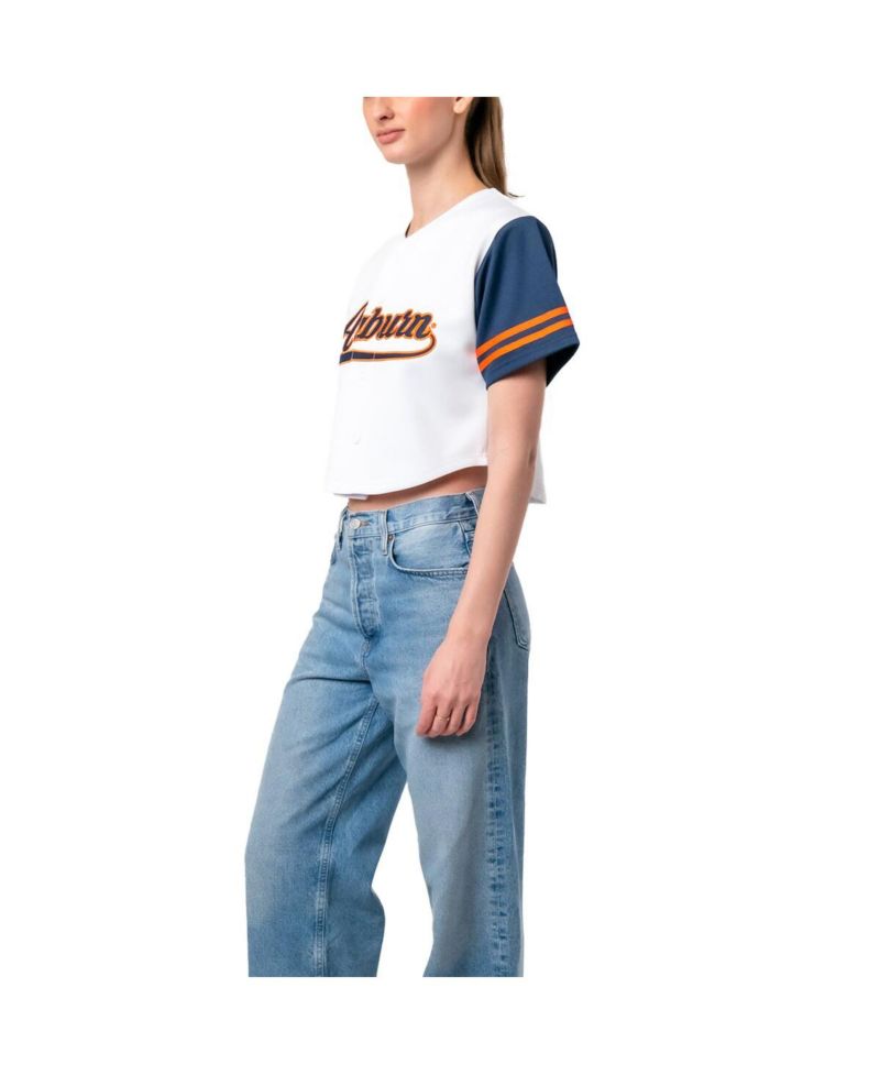 Women's White Auburn Tigers Baseball Jersey Cropped T-Shirt