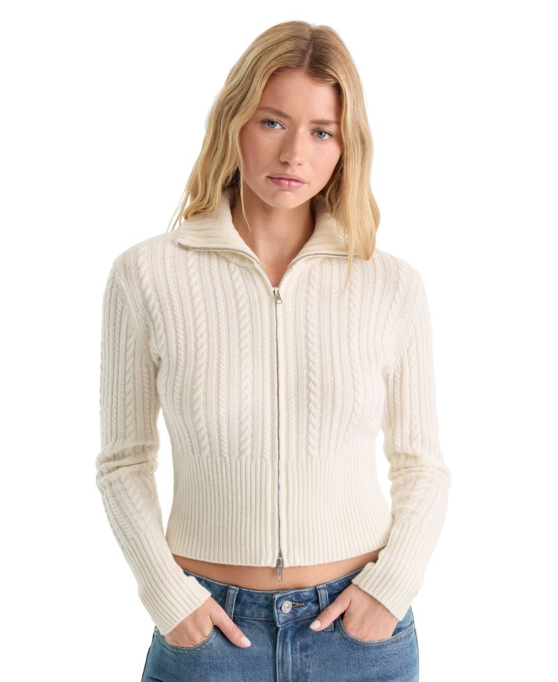 Women's Spread Collar Zip-Front Sweater