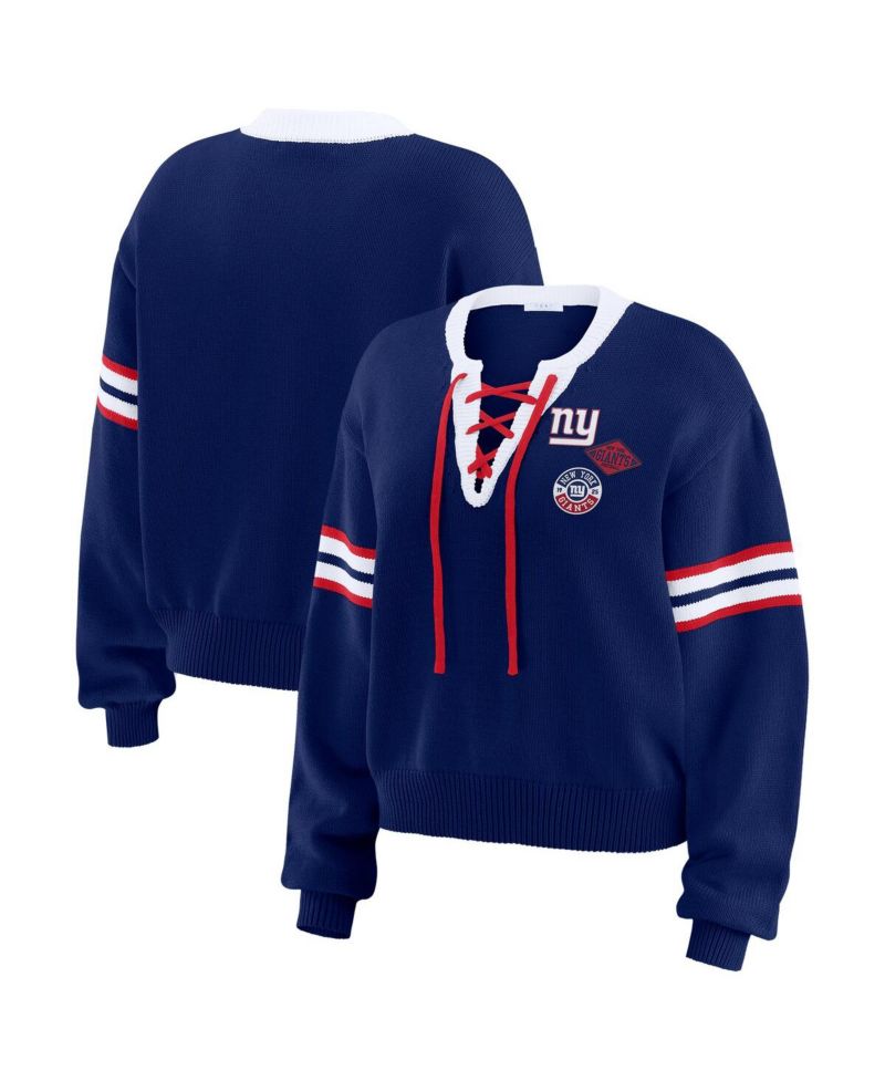 Women's Royal New York Giants Lace-Up Pullover Sweatshirt