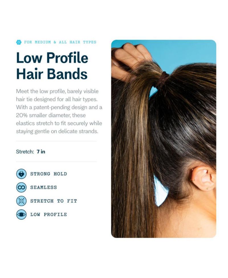 Low Profile Hair Bands - Gentle, No-Snag Elastic Ties for Fine and Thick Locks - Non-Slip Seamless Ponytail Holders - 20 Pack