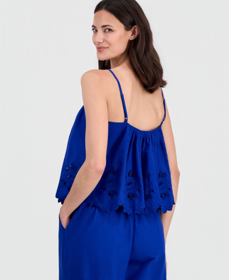 Women's Linen-Blend Cutwork-Hem Tank Top