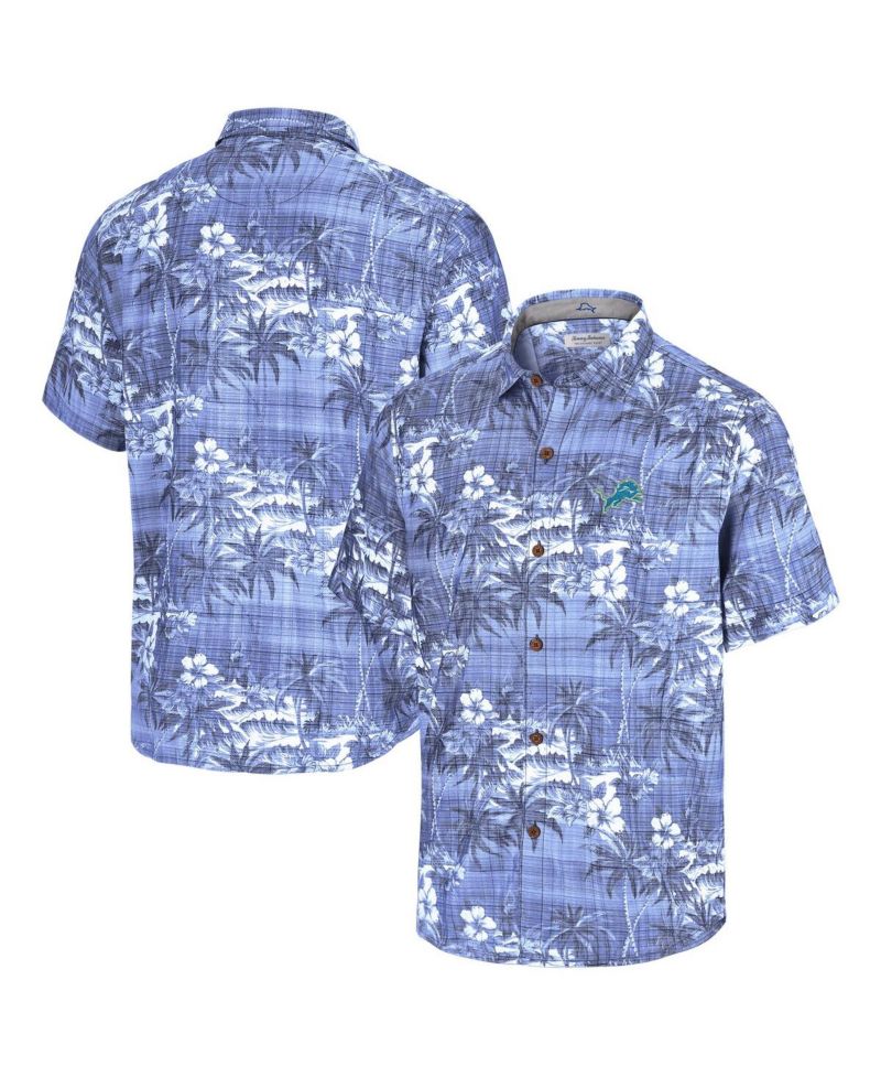 Men's Blue Detroit Lions Coconut Point Isla Palmetta Camp Button-Up Shirt