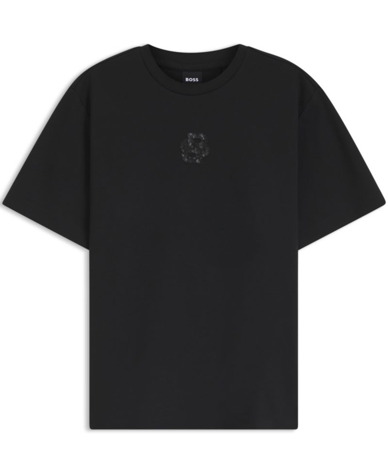 BOSS by Women's Relaxed-Fit Monogram Heavyweight Cotton Sequin-Embroidered T-Shirt