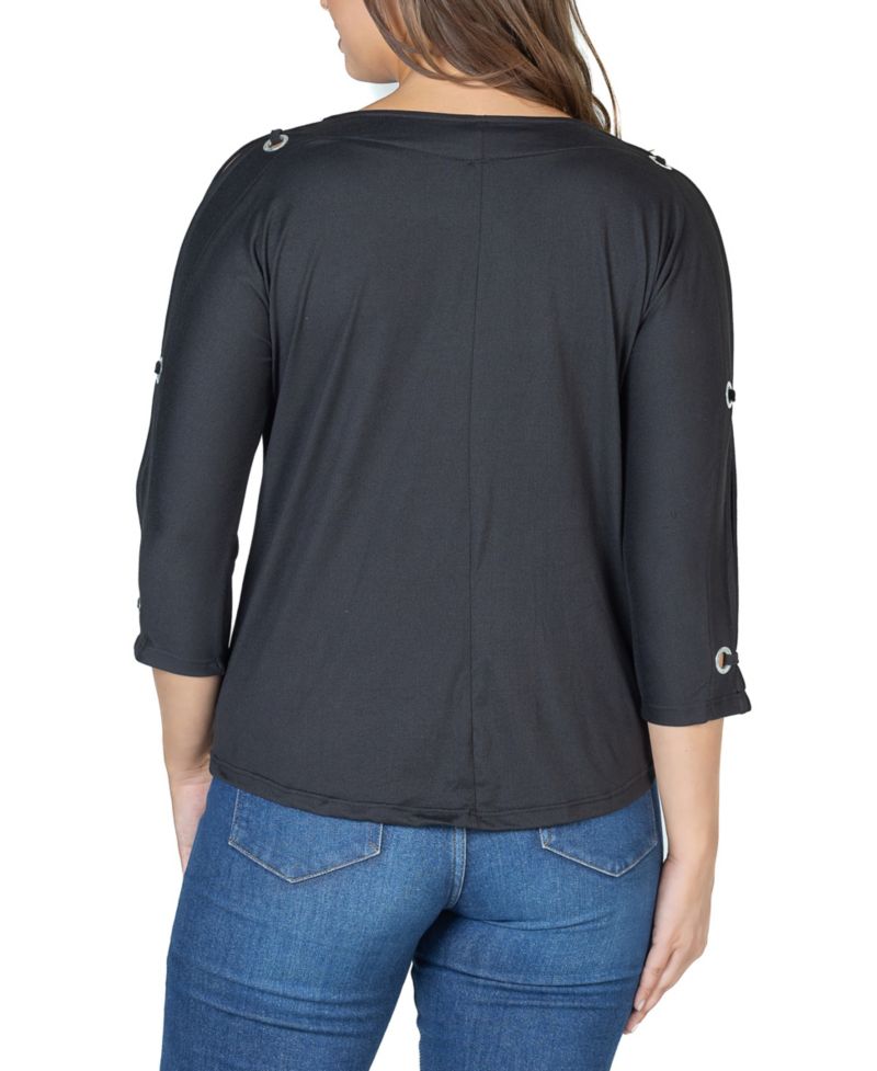 Women's Three Quarter Cold Shoulder Grommet Top