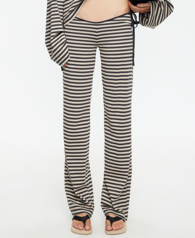 Women's Low-Rise Striped Waist Tie Pants