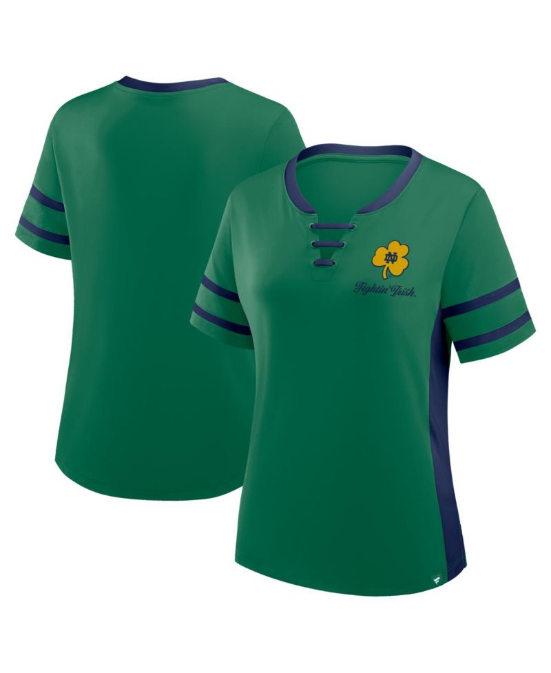 Women's Green/Navy Notre Dame Fighting Irish Be Fearless Athena Lace-Up T-Shirt