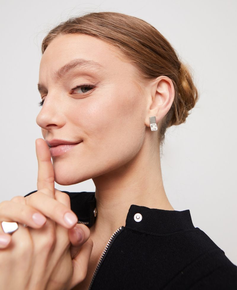 White Facted Glass Earrings