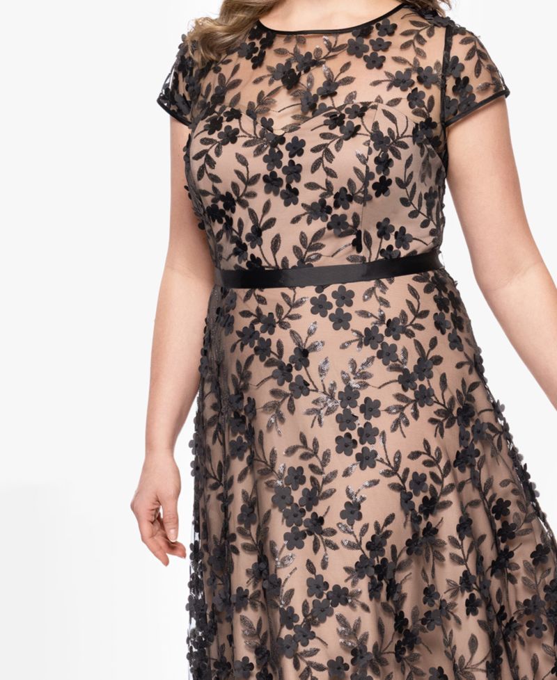 Plus Size Embellished 3D Flower Ball Gown