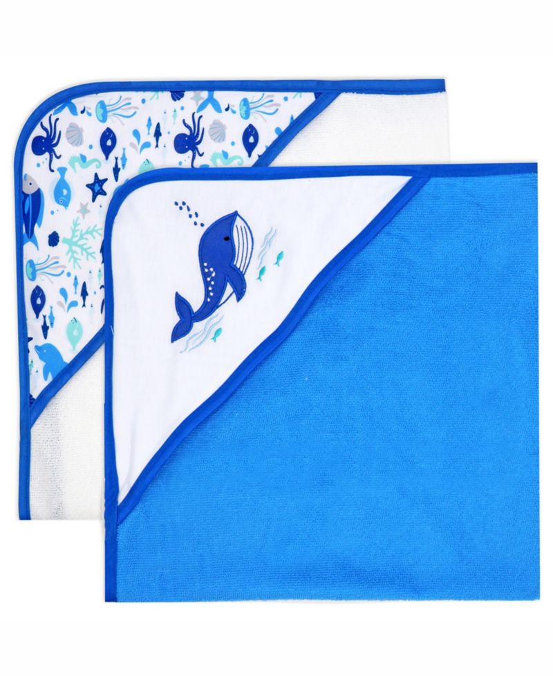 Boys and Girls 2 Pack Embroidered Hooded Bath Towel and Wash Cloth Set