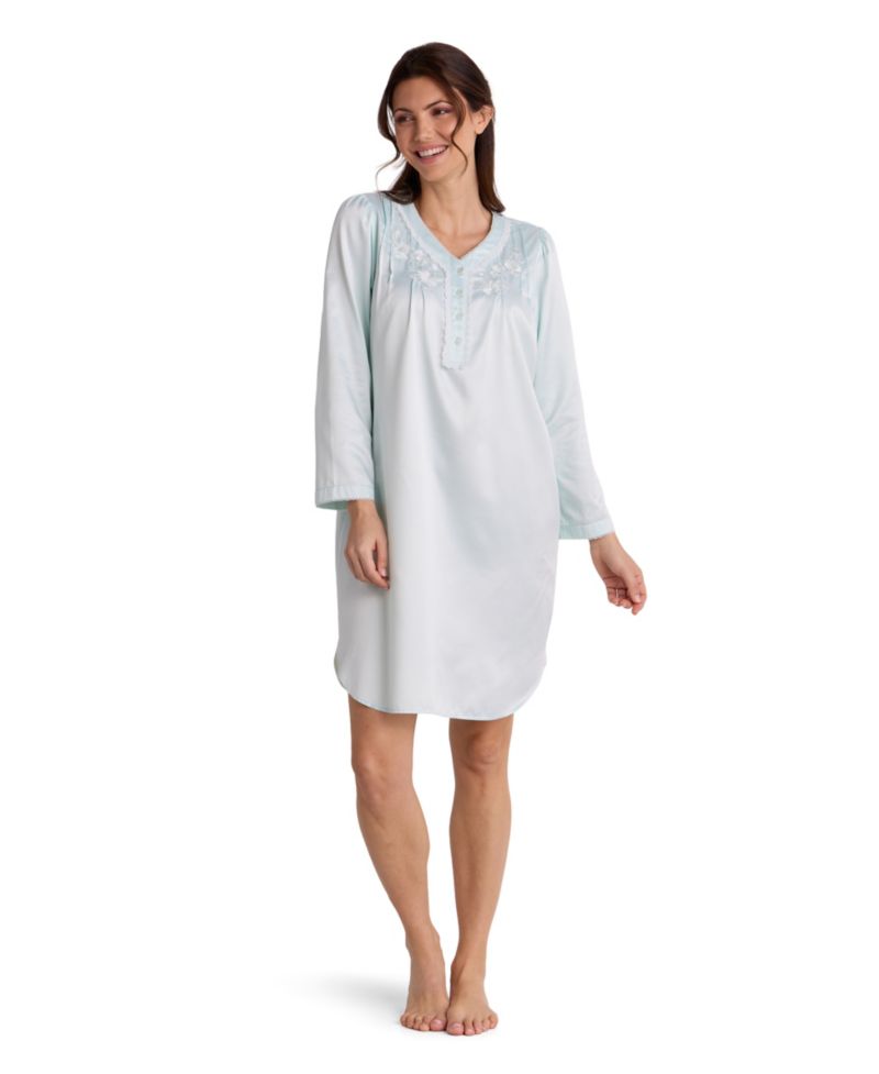 Women's Long-Sleeve V-Neck Brushed-Back Satin Gown