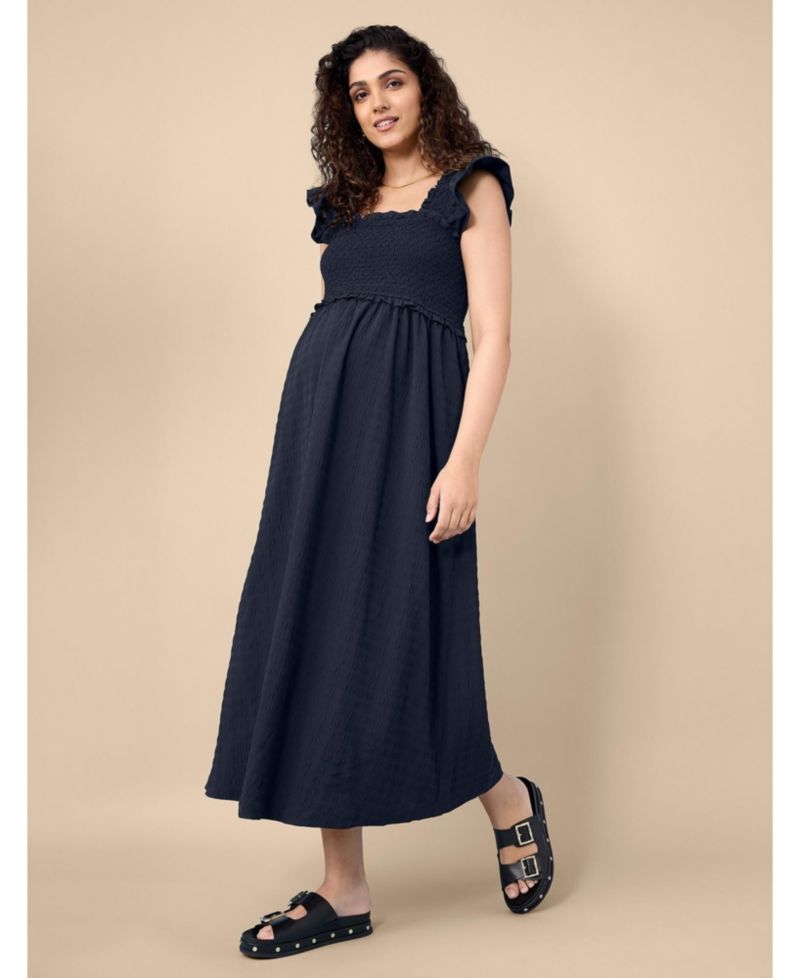 Women's Sleeveless Ruffle Shoulder Smocked Maxi Dress - Motherhood