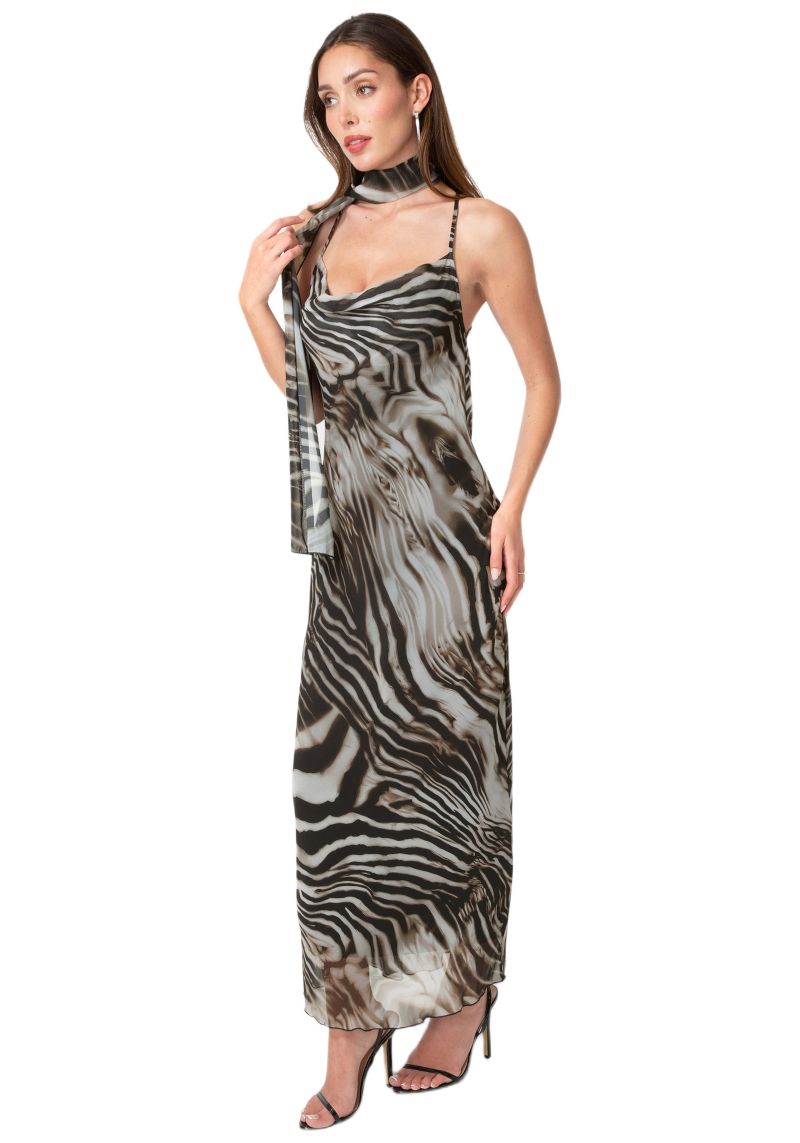 Women's Printed Chiffon Cowl Maxi Dress