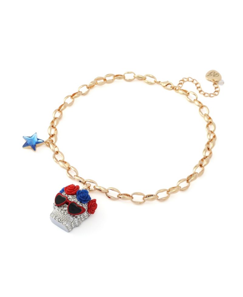 Faux Stone Americana Skull Pendant Necklace