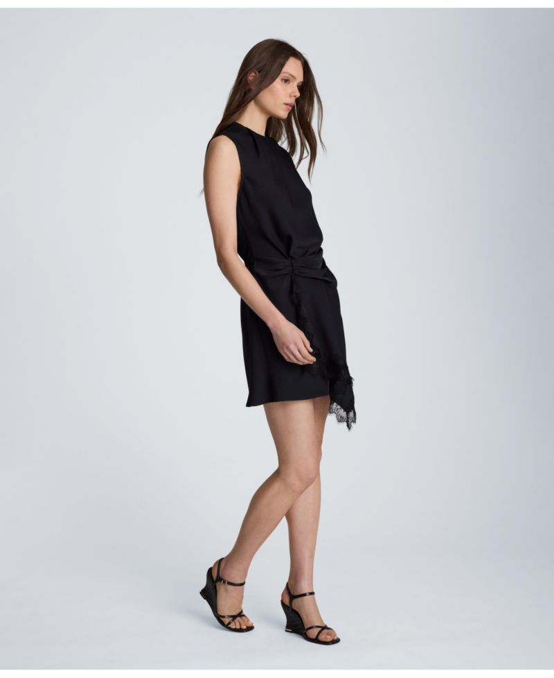 Women's Little Black Dress Asymmetrical-Hem Mock-Neck Mini Dress