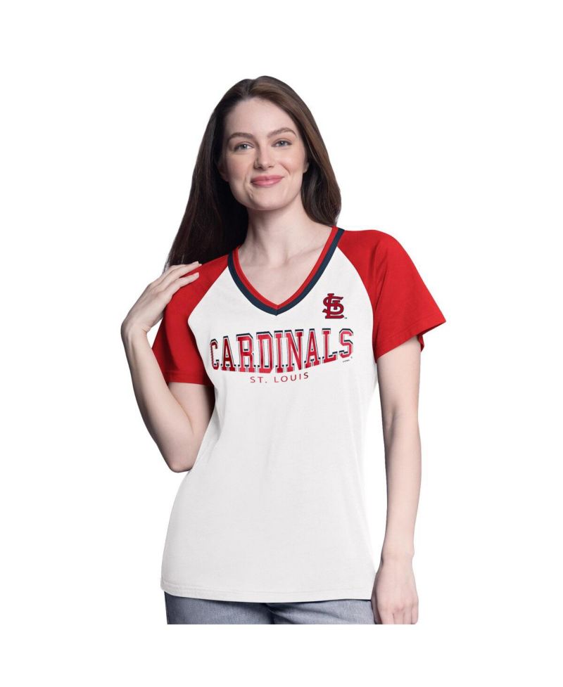 Women's White/Red St. Louis Cardinals Ball Park Raglan V-Neck T-Shirt