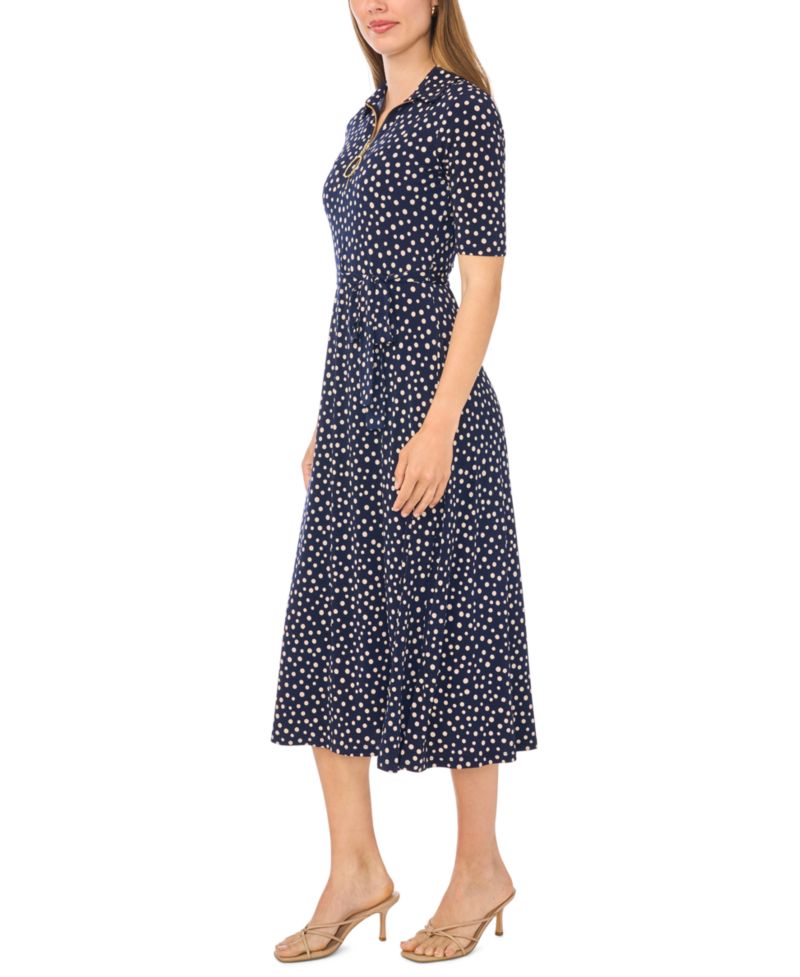 Women's V-Neck Collar and Trim Midi Dress