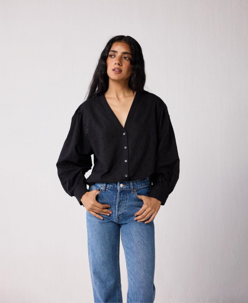 Women's Embroidered Shirt with Long Balloon Sleeves