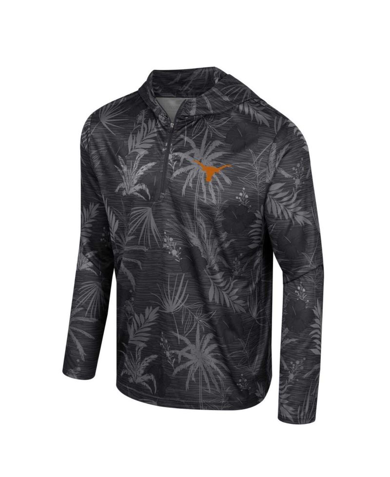 Men's Black Texas Longhorns Palms Printed Lightweight Quarter-Zip Hooded Top