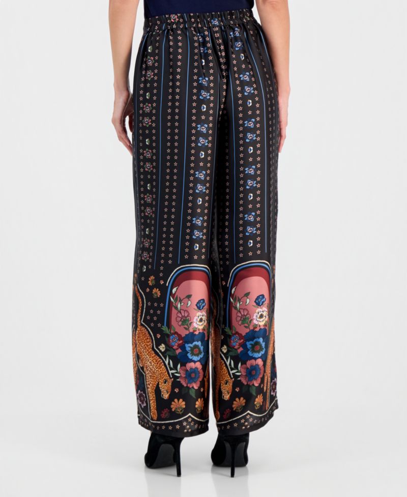 Women's Placed-Print Pull-On Wide-Leg Pants